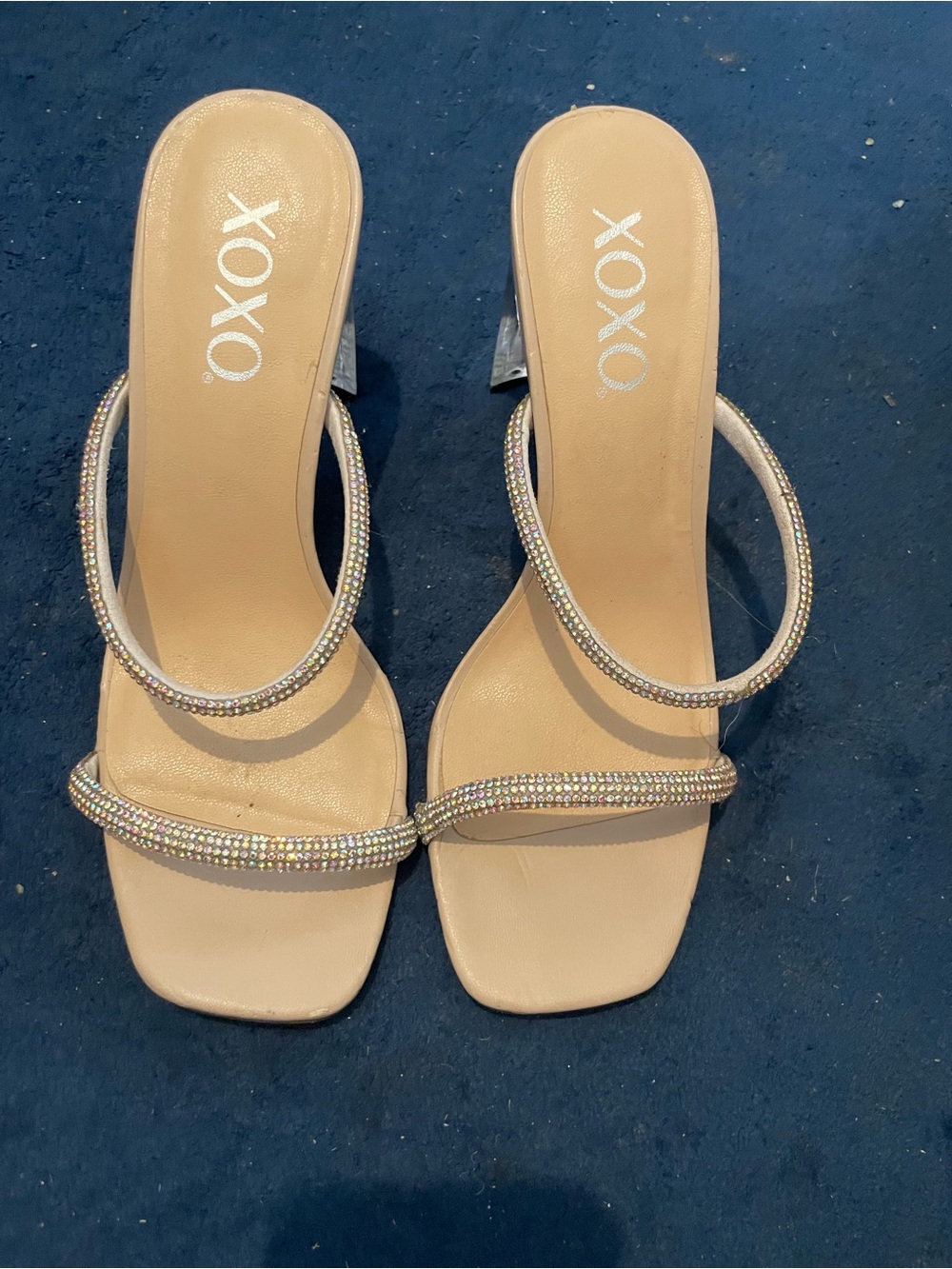 XOXO Beige Rhinestone Strappy Heels
